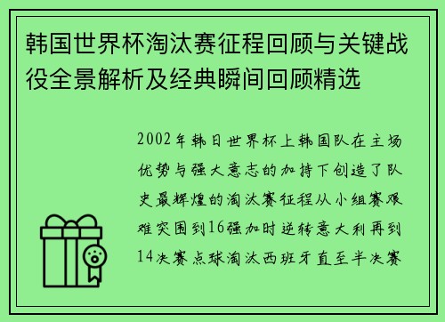 韩国世界杯淘汰赛征程回顾与关键战役全景解析及经典瞬间回顾精选